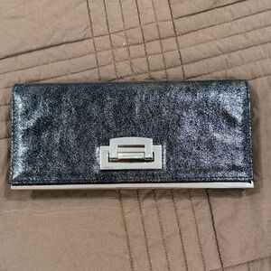 Kate Landry Metallic Black Wallet with Gold Clasp and Chain